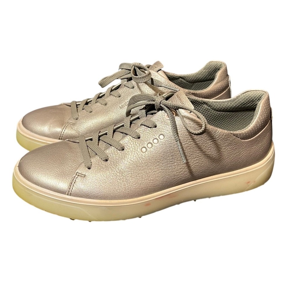 ECCO Spikeless Golf Sneakers Womens 40 US 9-9.5 Metallic Leather Lace‎ Up Shoes